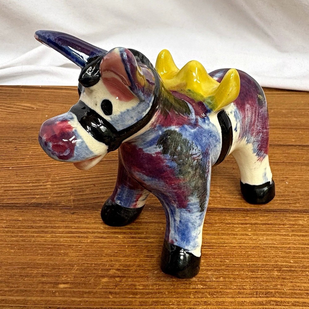 Vintage Relco Japan Ceramic Donkey Multicolor Figurine Decor with Yellow Saddle